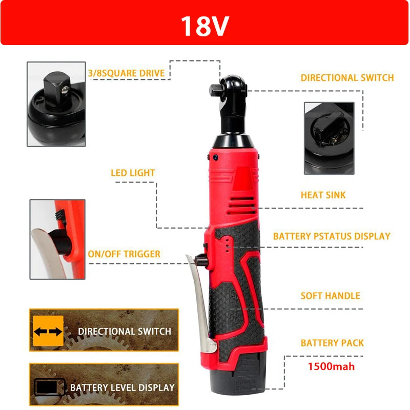12V/18V Impact Wrench Cordless Rechargeable Electric Wrench 3/8 Inch